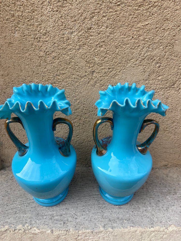 Pair of 19th century blue opaline vases.