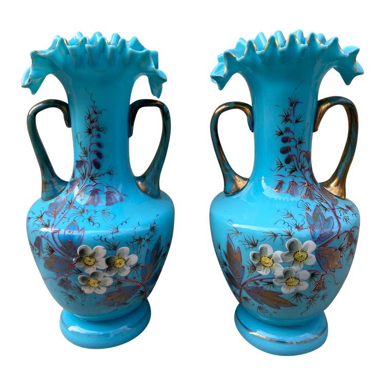 Pair of 19th century blue opaline vases.