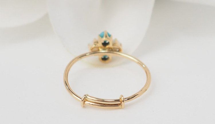 Yellow Gold, Cultured Pearl and Turquoise Ring