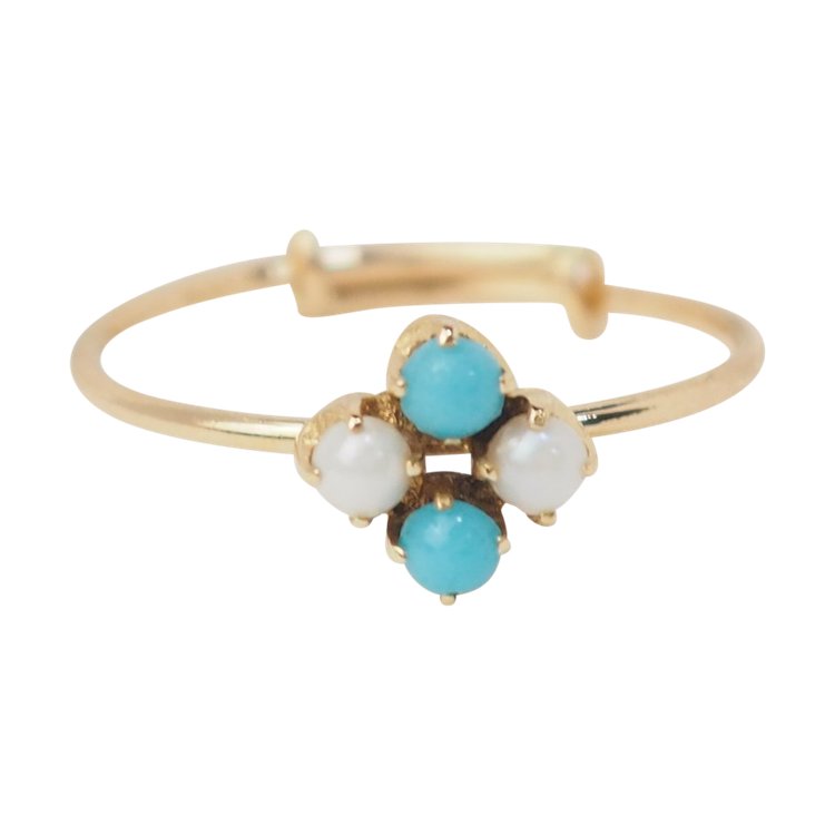 Yellow Gold, Cultured Pearl and Turquoise Ring