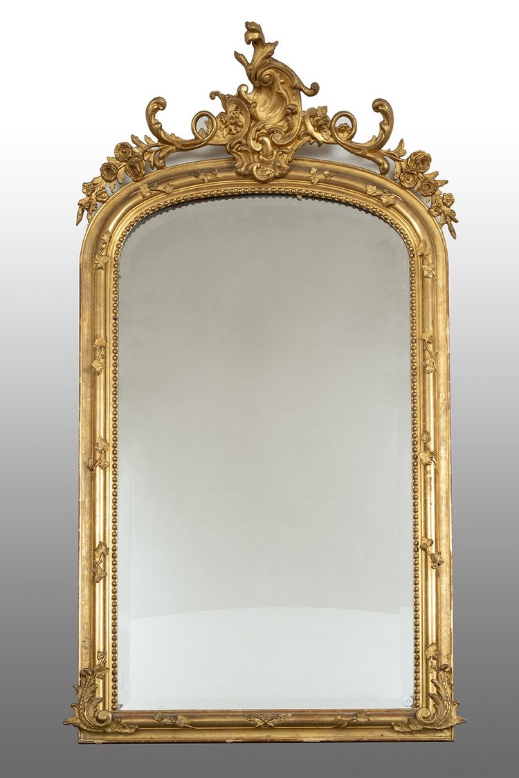 Antique Napoleon III Mirror in Gilded and Carved Wood. France 19th Century.