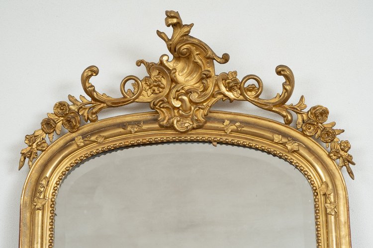 Antique Napoleon III Mirror in Gilded and Carved Wood. France 19th Century.