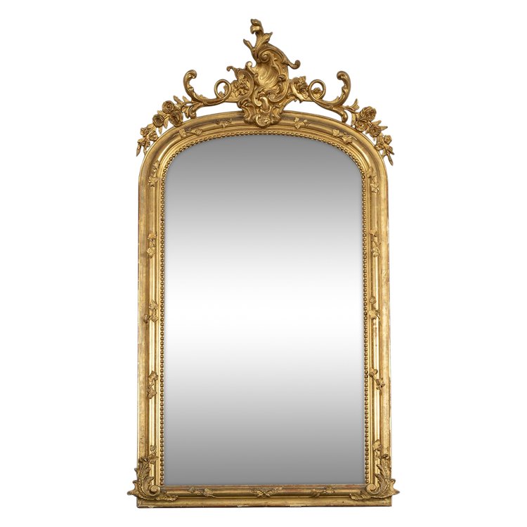 Antique Napoleon III Mirror in Gilded and Carved Wood. France 19th Century.