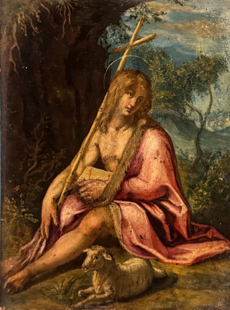 18th Century Italian School - Saint John the Baptist - Oil on copper