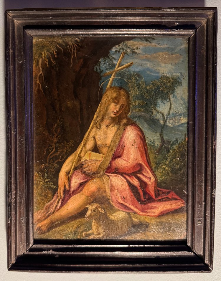 18th Century Italian School - Saint John the Baptist - Oil on copper