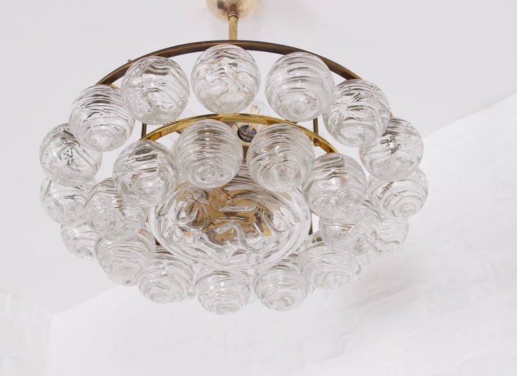 “Snowball” brass and crystal ceiling chandelier