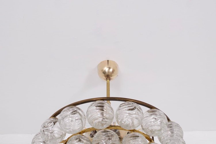 “Snowball” brass and crystal ceiling chandelier