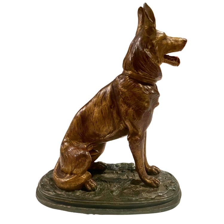 German Shepherd Sculpture by Prosper Lecourtier