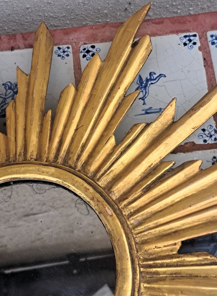 Mid-20th century starry gilded wooden sun mirror