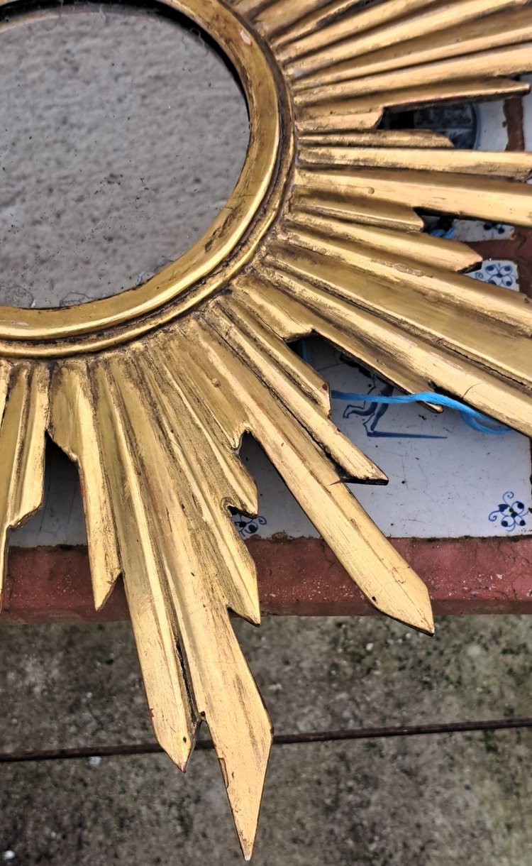 Mid-20th century starry gilded wooden sun mirror