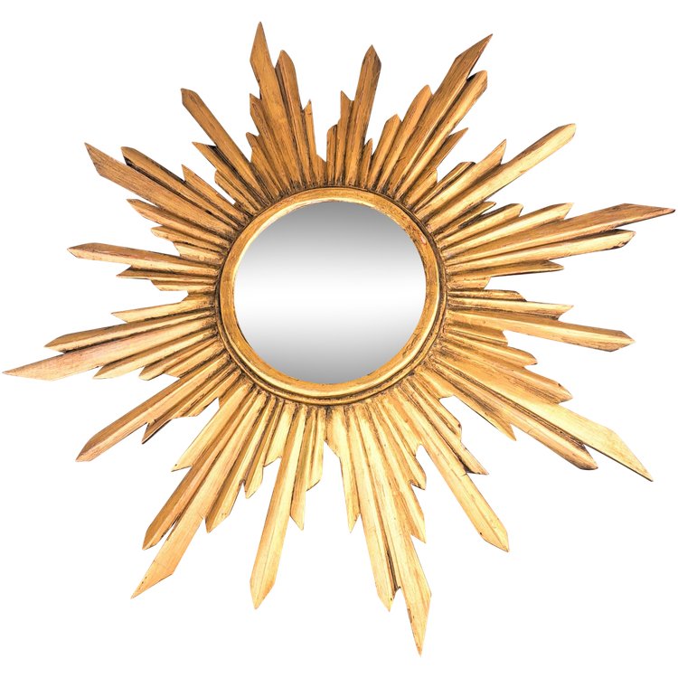 Mid-20th century starry gilded wooden sun mirror