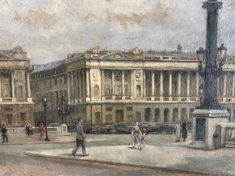 Gemälde „Ansicht von Paris – Place De La Concorde“ um 1940, Öl auf Leinwand