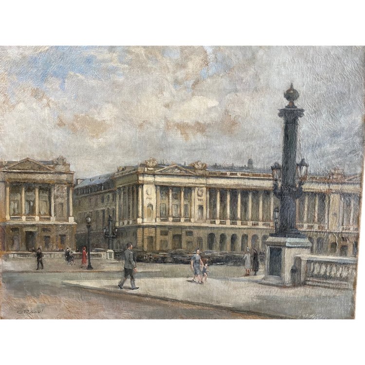 Gemälde „Ansicht von Paris – Place De La Concorde“ um 1940, Öl auf Leinwand