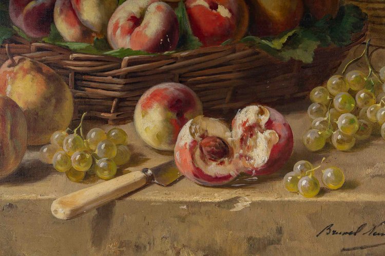 Alfred Arthur Brunel de Neuville Still Life with Peaches, Pears and Grapes Oil on canvas circa 1890