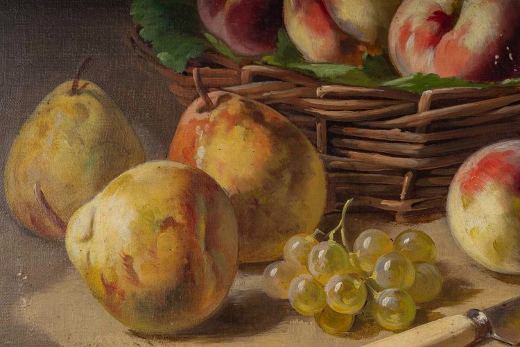 Alfred Arthur Brunel de Neuville Still Life with Peaches, Pears and Grapes Oil on canvas circa 1890