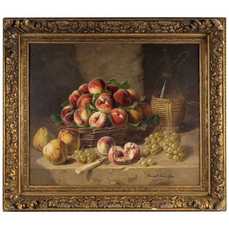 Alfred Arthur Brunel de Neuville Still Life with Peaches, Pears and Grapes Oil on canvas circa 1890