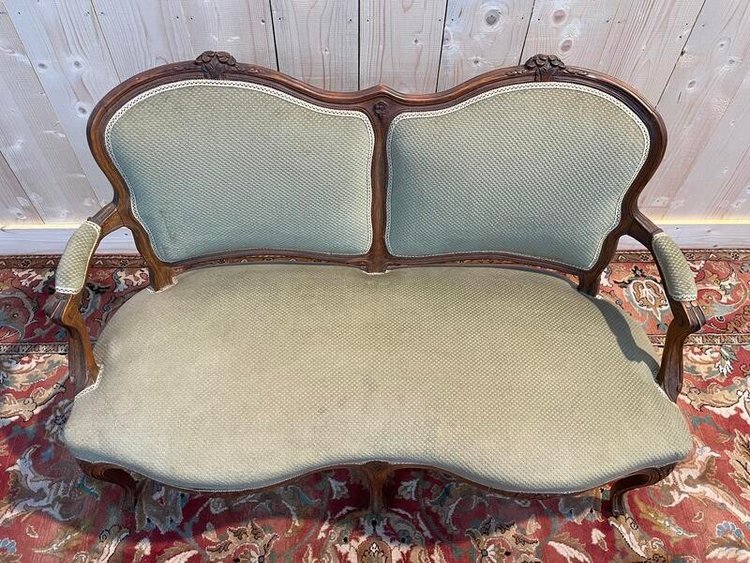 Sofa - Louis XV style bench in green velvet