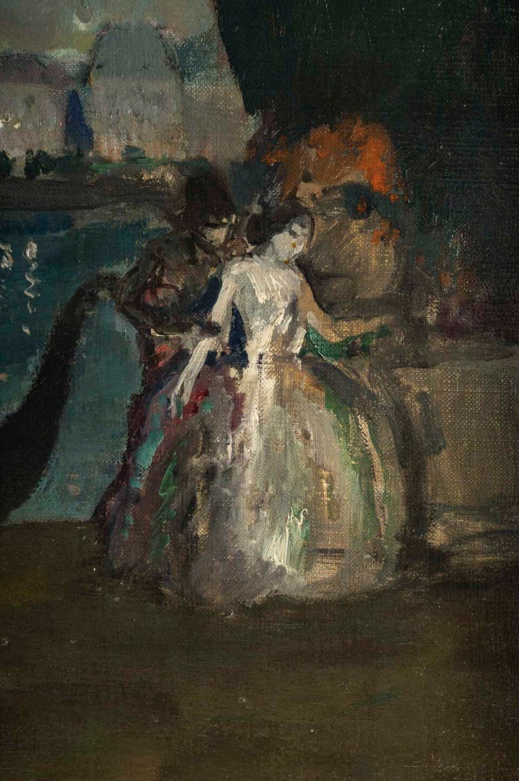 Marcel Cosson (1878-1956) Harlequin and Columbine in Venice oil on canvas circa 1900