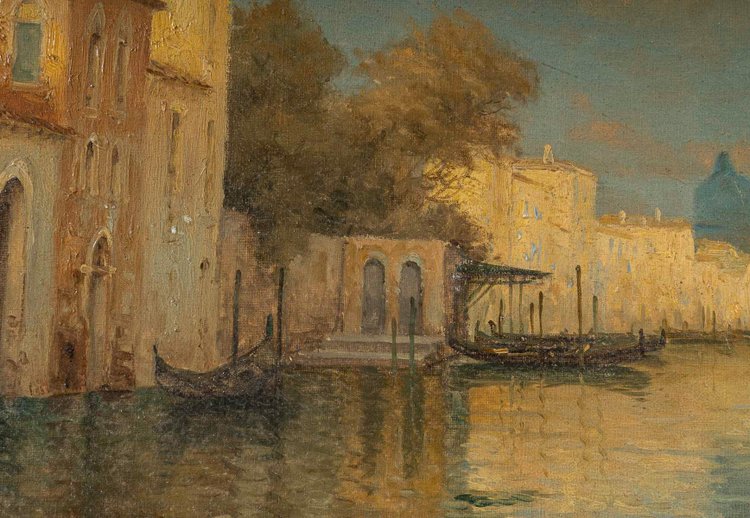 Alphonse Lecoz Un Canale a Venezia e Santa Maria della Salute sullo sfondo olio su tela 18 circa