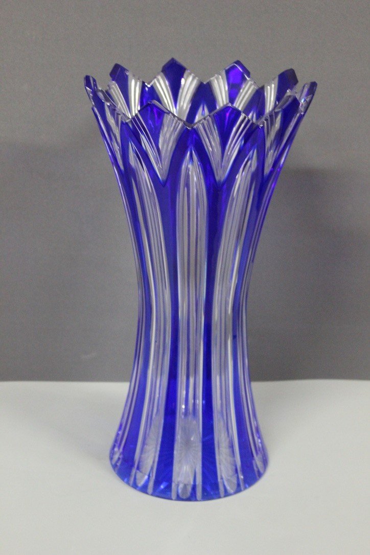 Large Bohemian Crystal Vase, Lotus Model Circa 1950