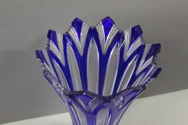 Large Bohemian Crystal Vase, Lotus Model Circa 1950