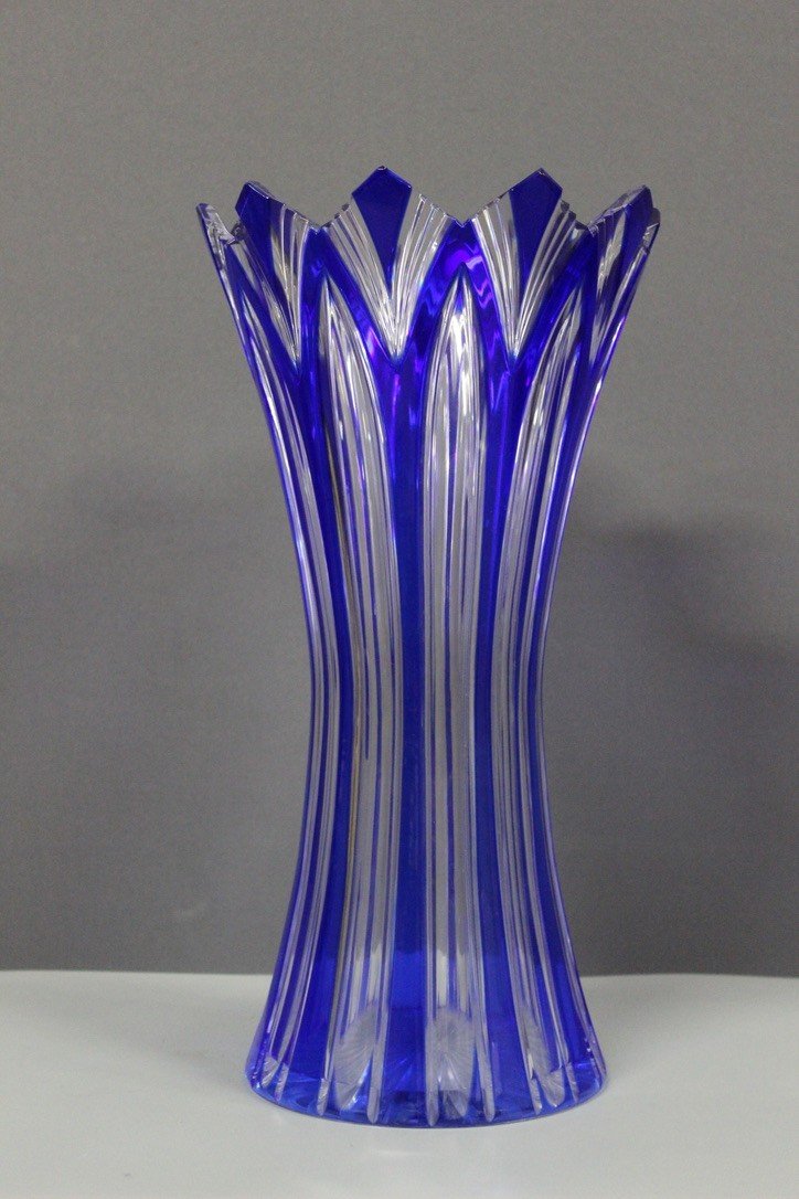 Large Bohemian Crystal Vase, Lotus Model Circa 1950