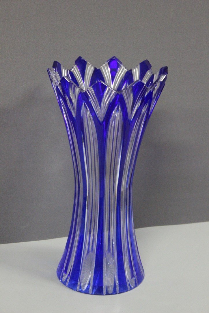 Large Bohemian Crystal Vase, Lotus Model Circa 1950