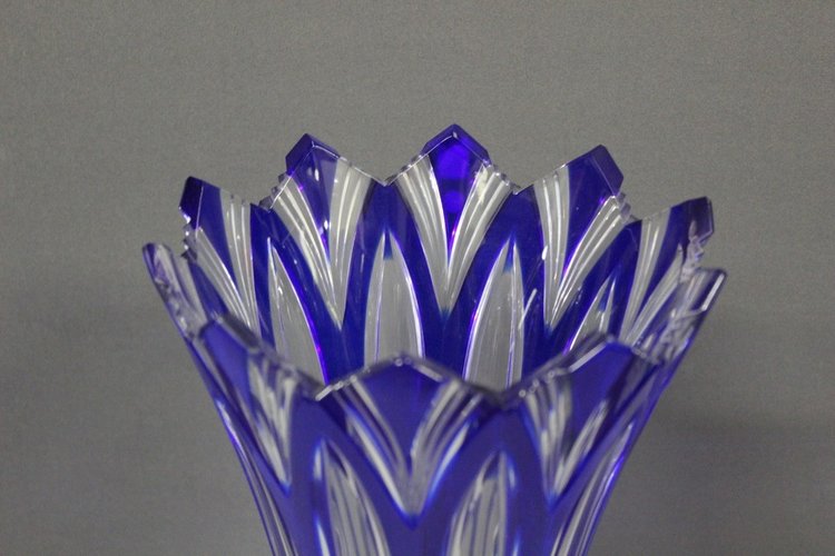 Large Bohemian Crystal Vase, Lotus Model Circa 1950