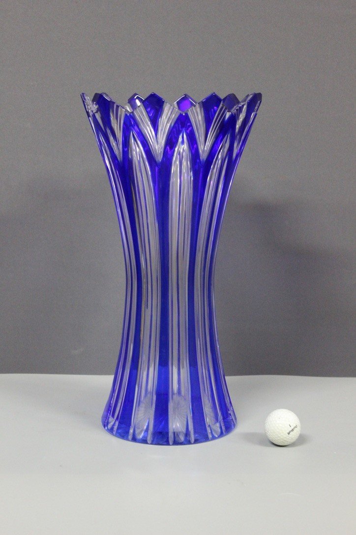 Large Bohemian Crystal Vase, Lotus Model Circa 1950