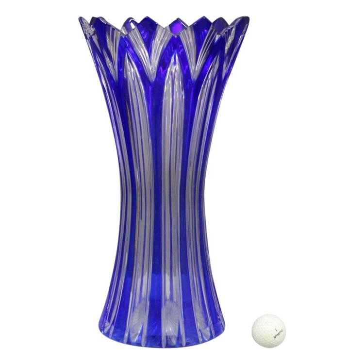 Large Bohemian Crystal Vase, Lotus Model Circa 1950