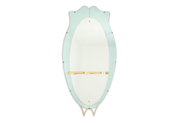 Two-tone glass and gilded brass console mirror. Circa 1950. LS60431154J