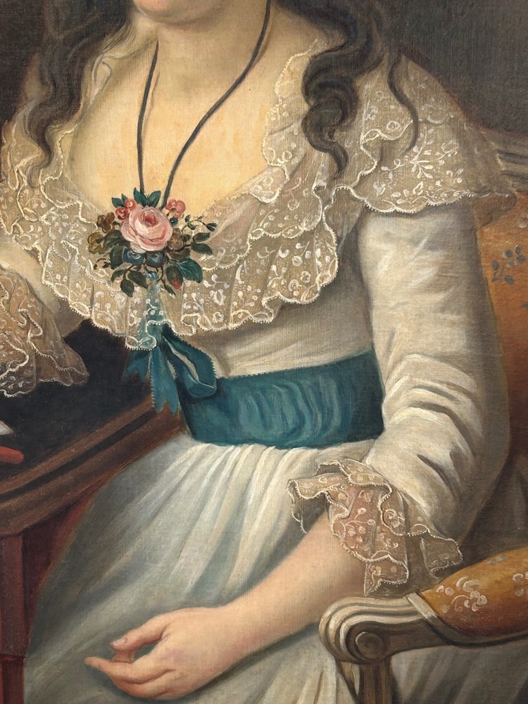 Large Portrait of a Woman Writing Oil on Canvas Late 18th Century