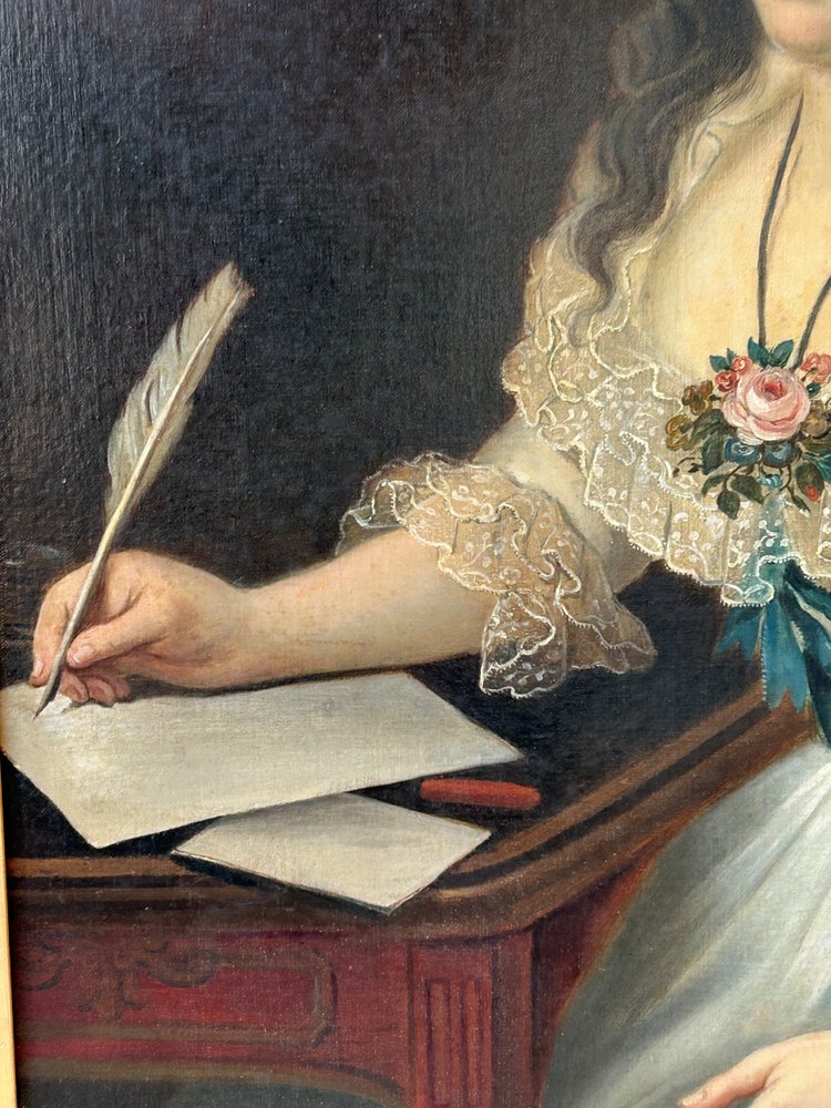 Large Portrait of a Woman Writing Oil on Canvas Late 18th Century