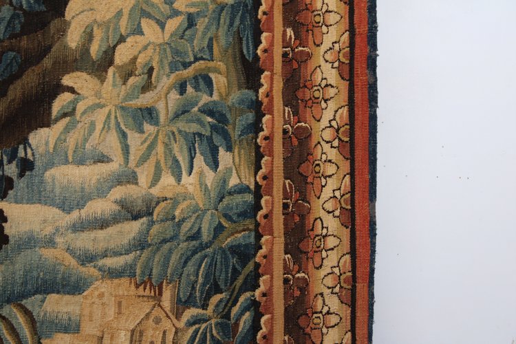 "Aubusson tapestry "Exotic landscape with peacock and pagoda" 18th century."