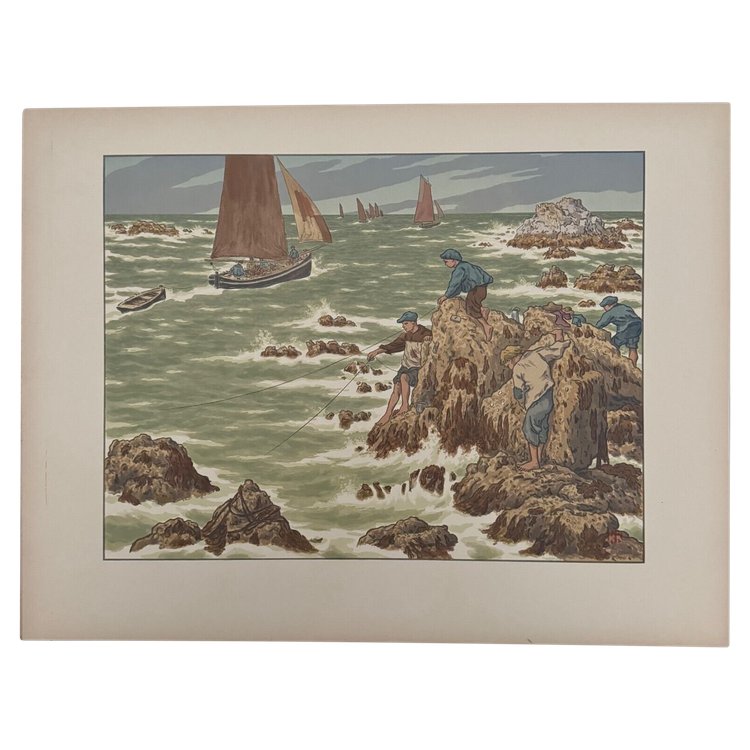 Lithograph by Henri Rivière In the Wind of Noroît - The Mosses