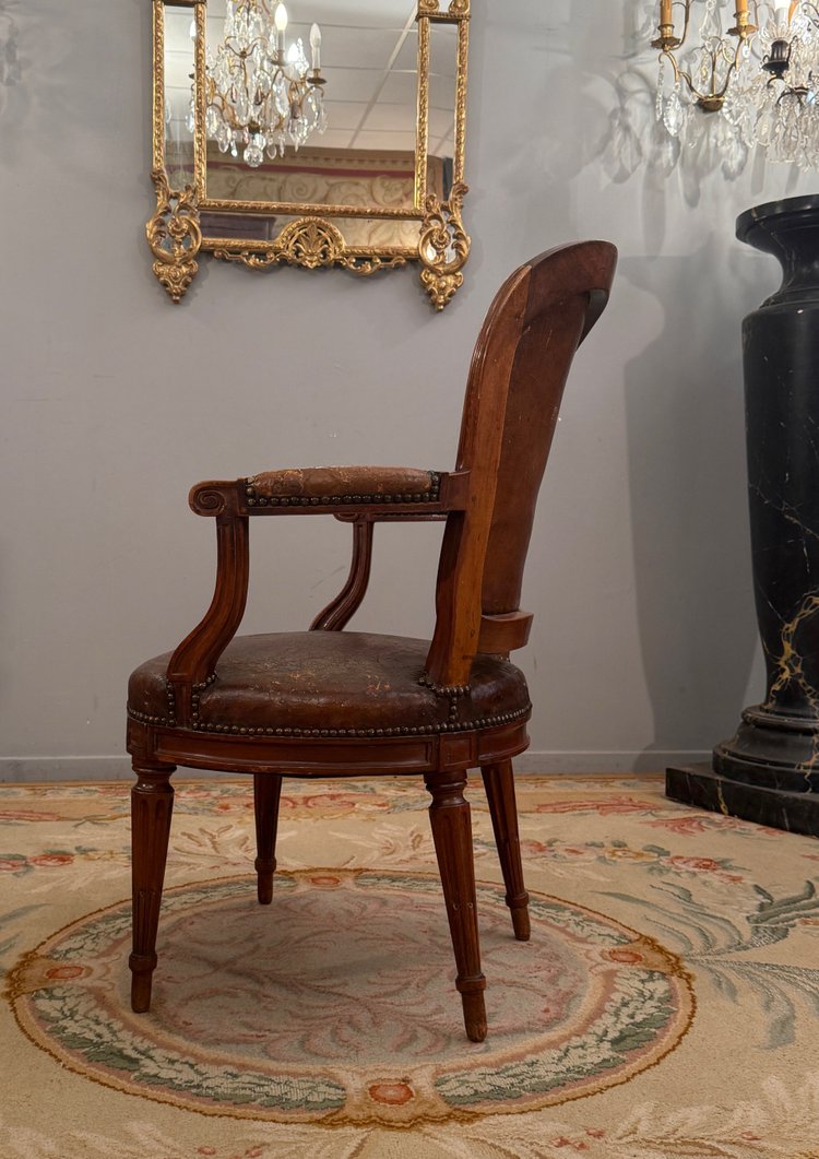 Fauteuil De Bureau En Acajou d'Epoque Louis XVI Vers 1780