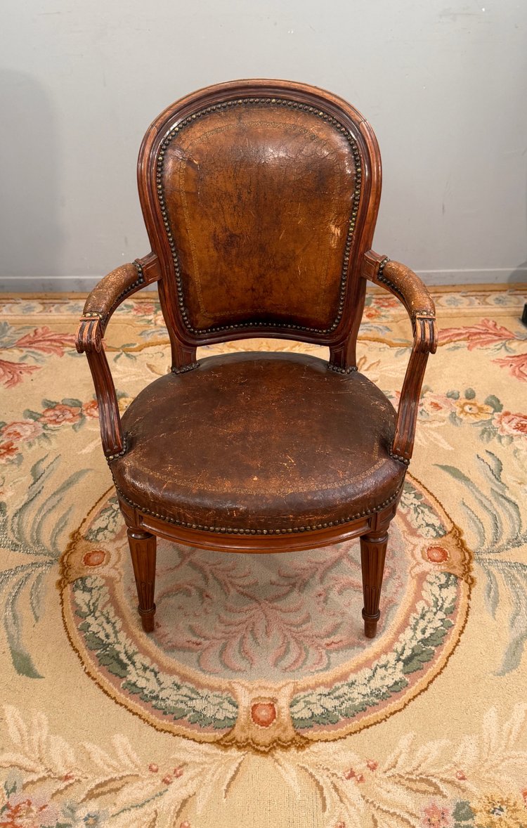 Fauteuil De Bureau En Acajou d'Epoque Louis XVI Vers 1780