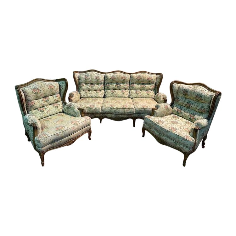 Louis XV style living room sofa and pair of armchairs