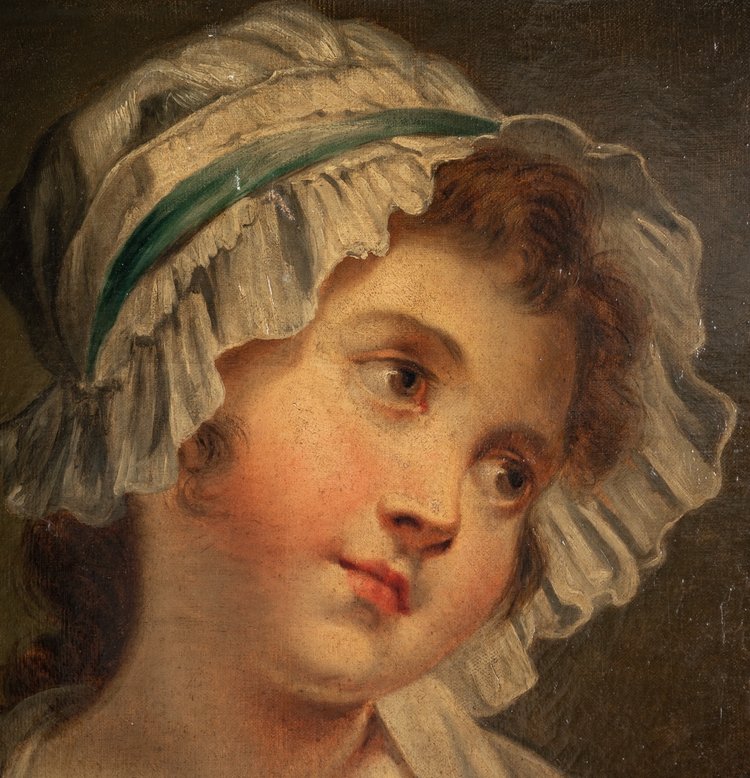 Jean-Baptiste Greuze (dopo) Ragazza con il copricapo olio su tela 1850-1880 circa