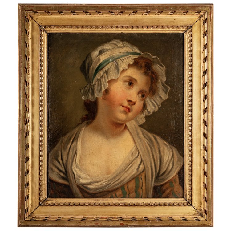 Jean-Baptiste Greuze (dopo) Ragazza con il copricapo olio su tela 1850-1880 circa