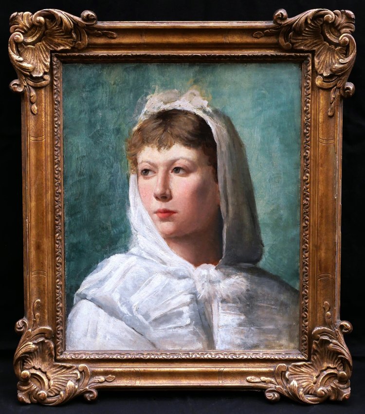 Attributed To William Albert Ablett, Portrait Of A Woman In A White Hooded Cloak