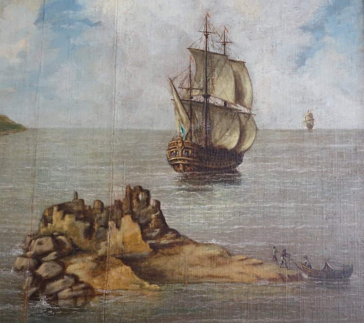 Französische Schule des 18. Jahrhunderts: Marine, großes Öl auf dekorativer Leinwand – 140 cm x 171 cm