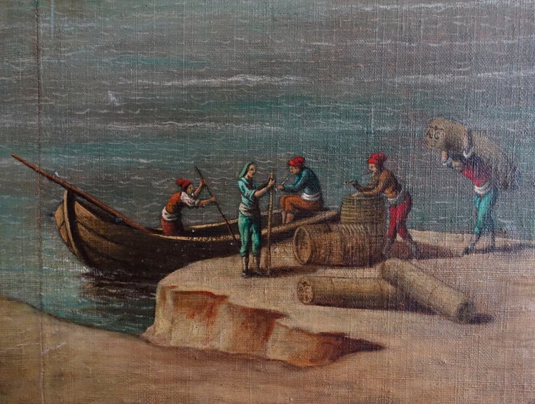 Französische Schule des 18. Jahrhunderts: Marine, großes Öl auf dekorativer Leinwand – 140 cm x 171 cm