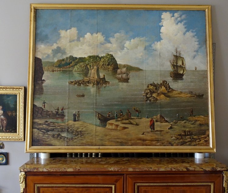 Französische Schule des 18. Jahrhunderts: Marine, großes Öl auf dekorativer Leinwand – 140 cm x 171 cm