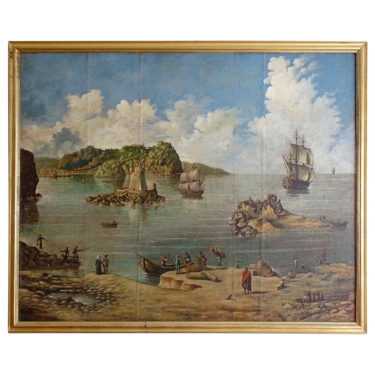 Französische Schule des 18. Jahrhunderts: Marine, großes Öl auf dekorativer Leinwand – 140 cm x 171 cm