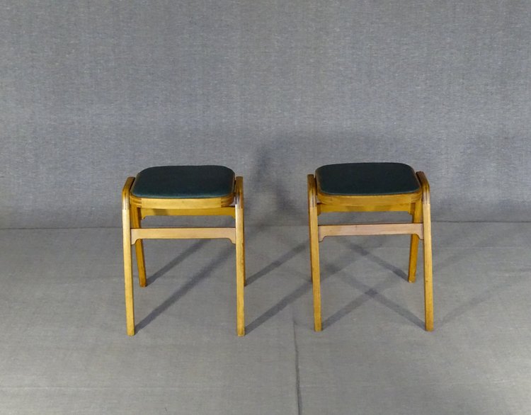 Pair of stackable MID CENTURY stools with compass legs. 1950s design