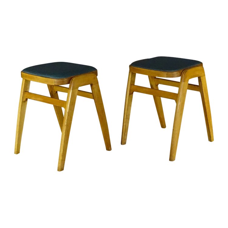 Pair of stackable MID CENTURY stools with compass legs. 1950s design