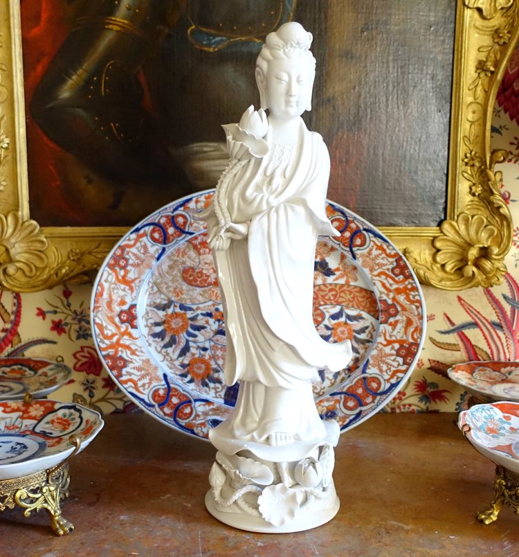 Grande statua della Guanyin in porcellana bianca cinese - 60 cm - Arredamento cineserie / Mobiletto cinese