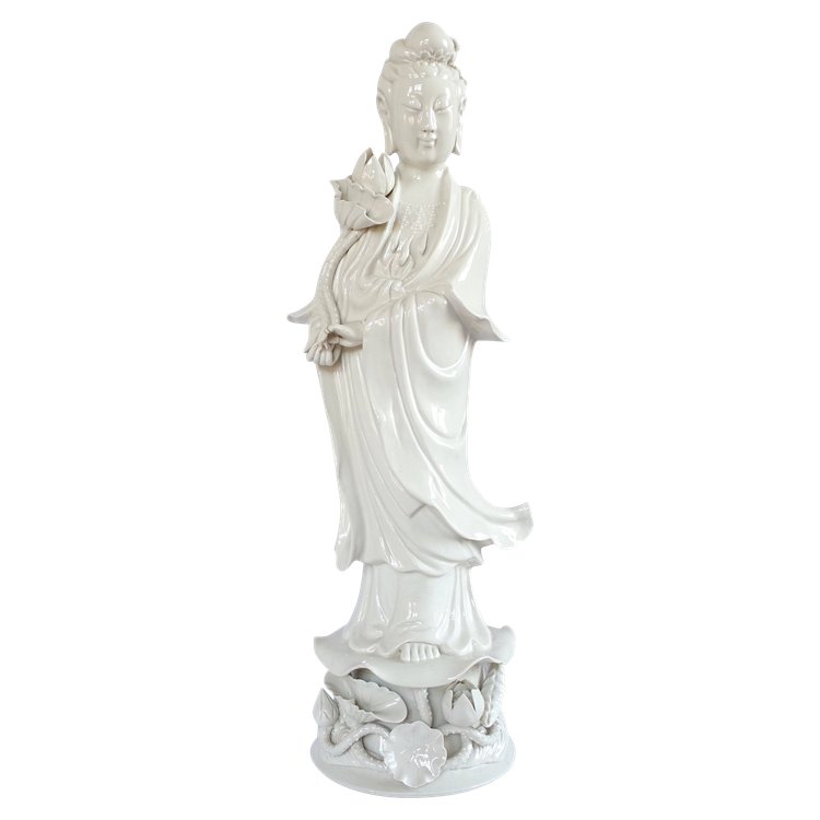 Grande statua della Guanyin in porcellana bianca cinese - 60 cm - Arredamento cineserie / Mobiletto cinese