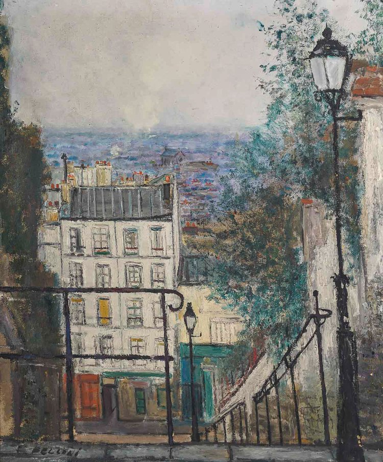 Serge Belloni (1925-2005) dit Le peintre de Paris Les escaliers de Montmartre huile sur toile